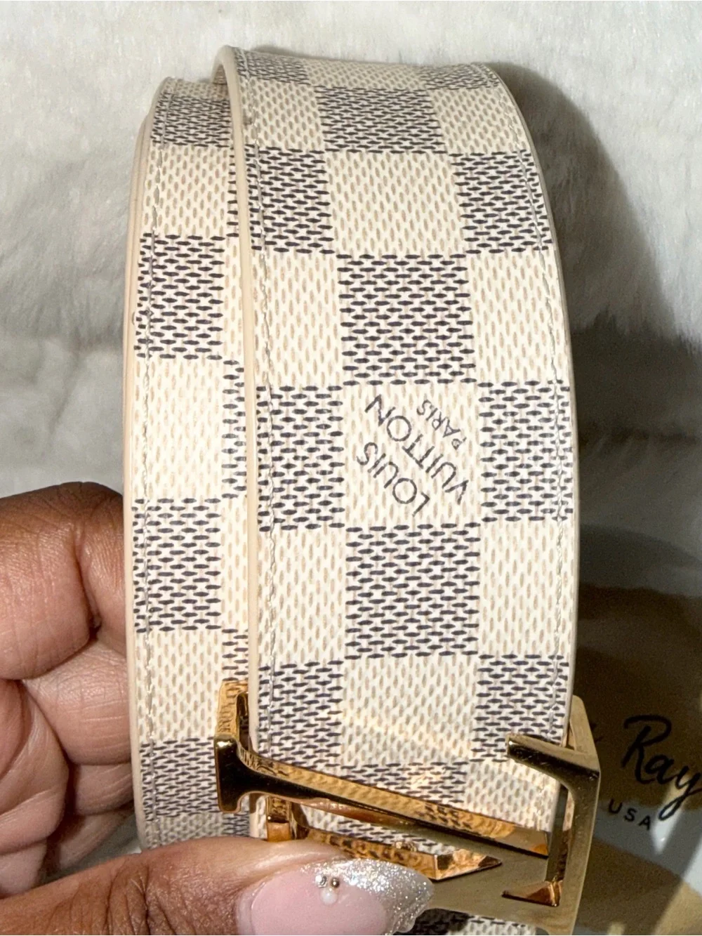 Louis Vuitton Damier Azur Belt with Gold Buckle- SIZE 100cm/40inches